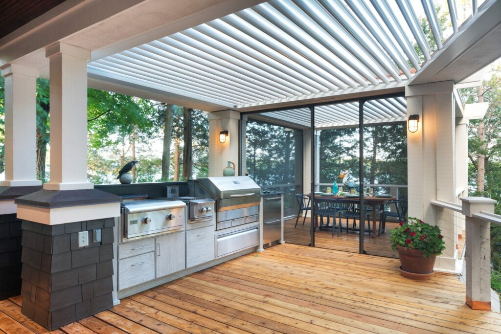 Louvered Roof Over Outdoor Kitchen