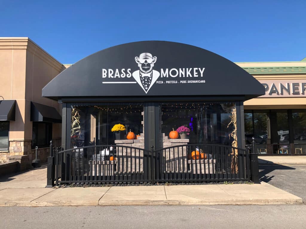 Commercial awning companies - restaurant awning - Brass Monkey - Marygrove Awnings
