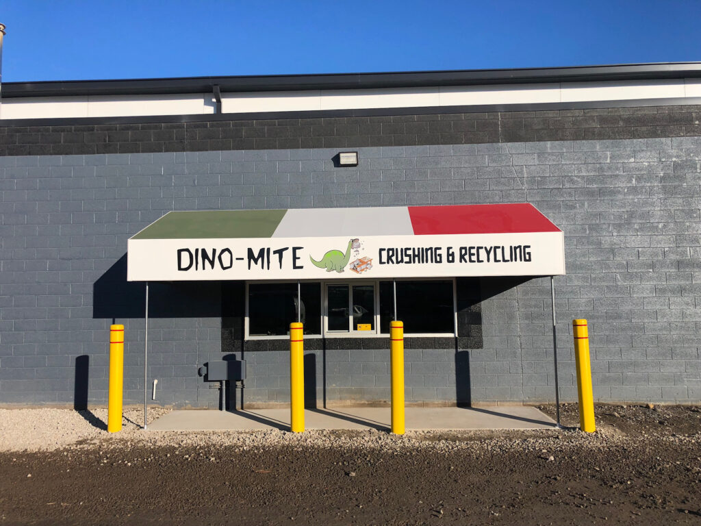 Commercial metal awnings - metal standing seam awning - Dino-Mite Crushing & Recycling - Marygrove Awnings