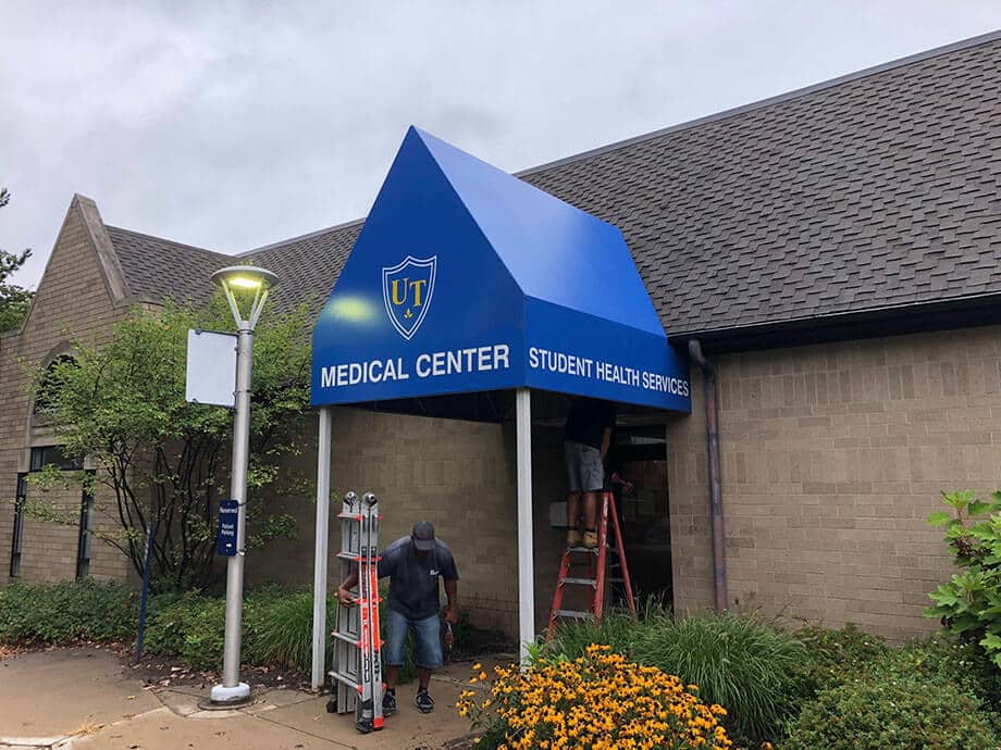 Sheet metal awning designs - UT Medical Center - Marygrove Awnings