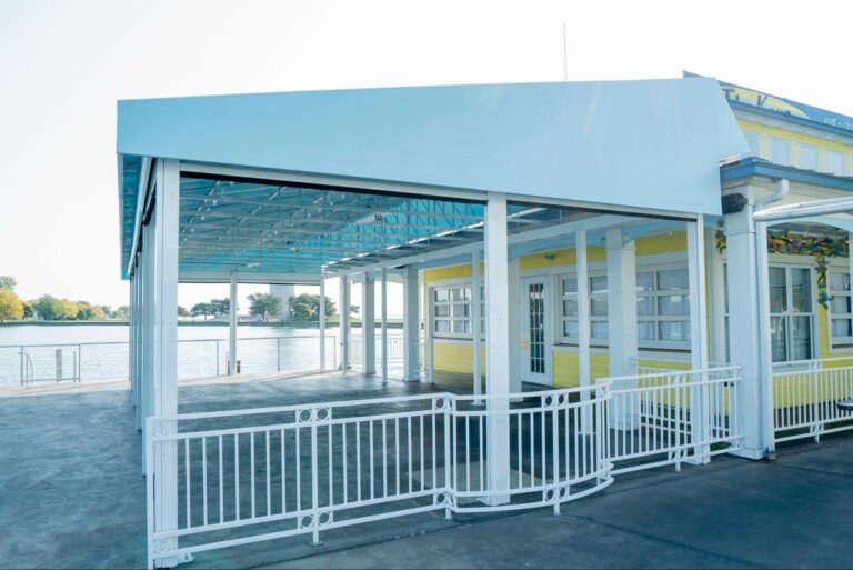 White metal commercial awning - Marygrove Awnings